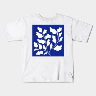 white leaf in blue background Kids T-Shirt